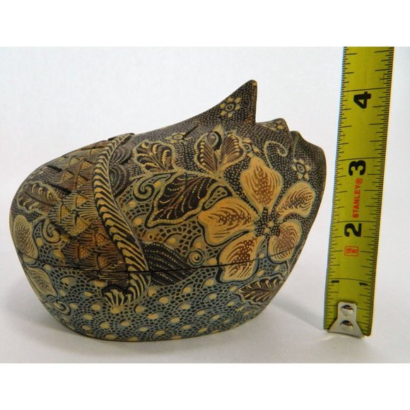 Poplier Batik Fabric Wood Mask Trinket Box Container Indonesian Eclectic - Picture 10 of 15